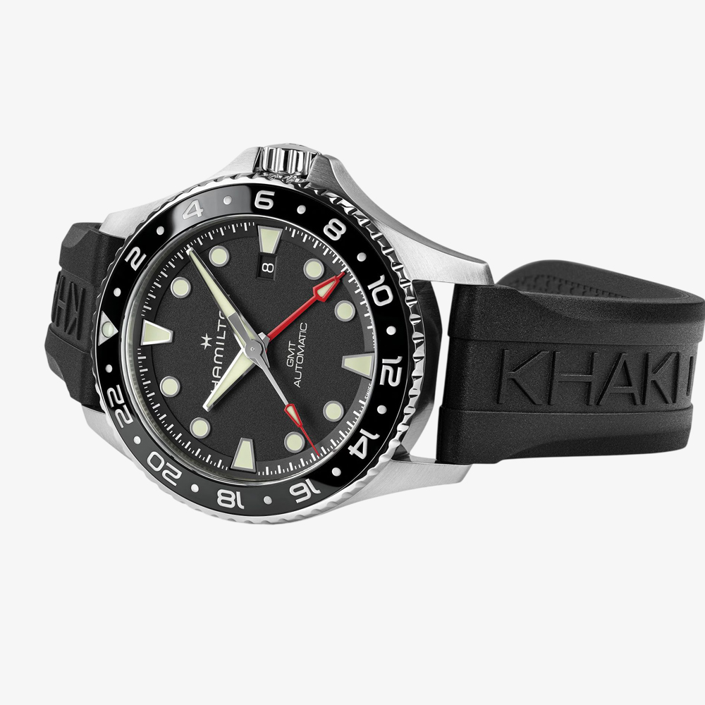 Hamilton Mens Khaki Navy Scuba Automatic GMT Black Rubber Strap Watch H82555330