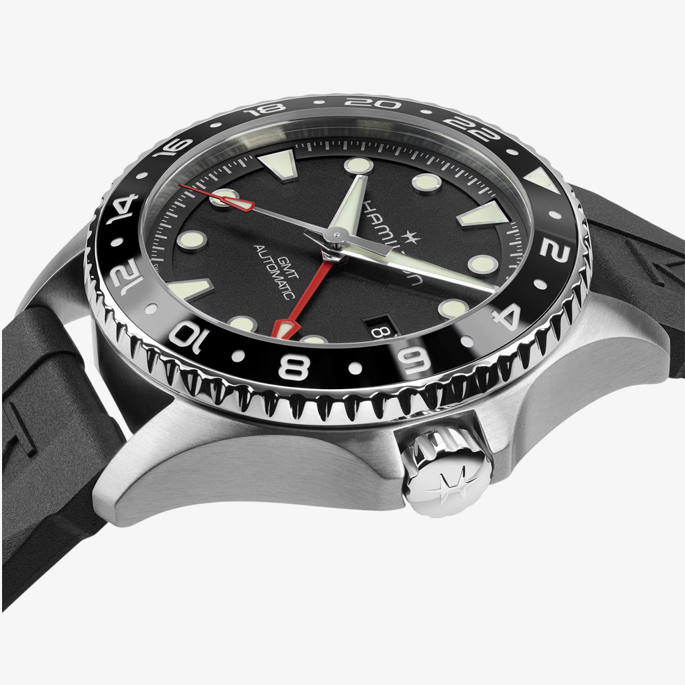 Hamilton Mens Khaki Navy Scuba Automatic GMT Black Rubber Strap Watch H82555330