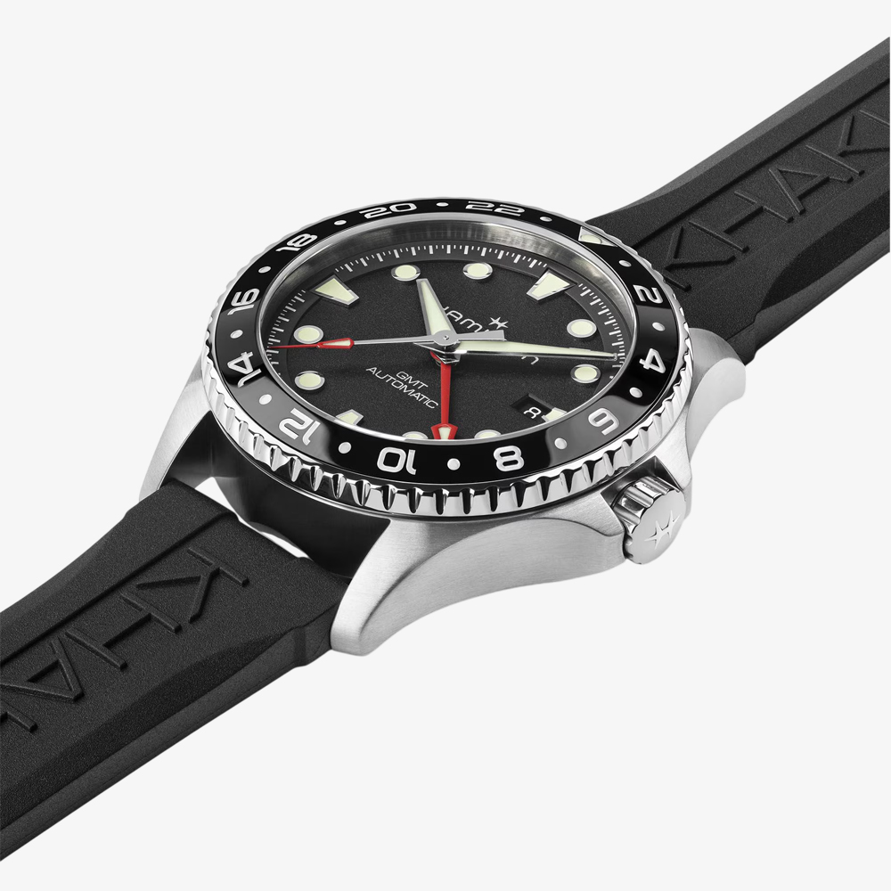 Hamilton Mens Khaki Navy Scuba Automatic GMT Black Rubber Strap Watch H82555330