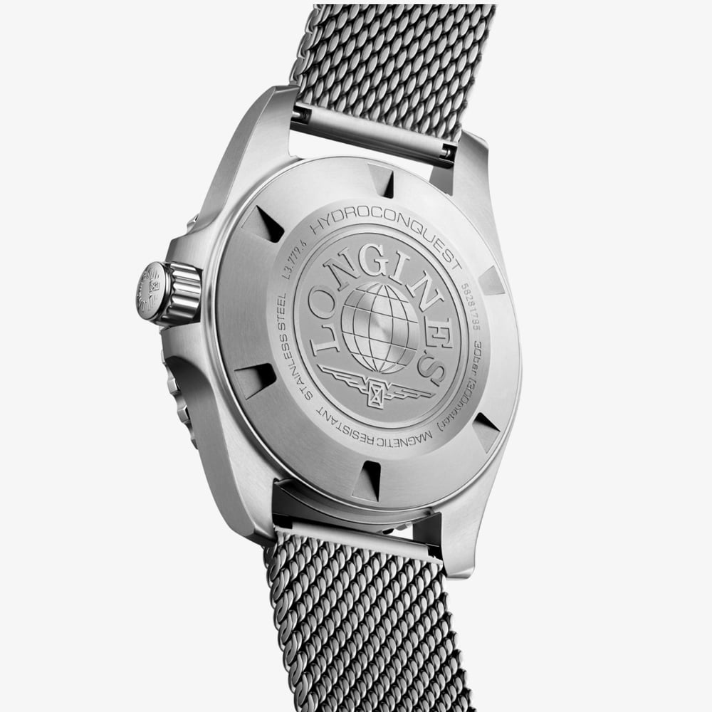 Longines Mens Hydroconquest Automatic Black Dial Mesh Bracelet Watch L3.779.4.70.6