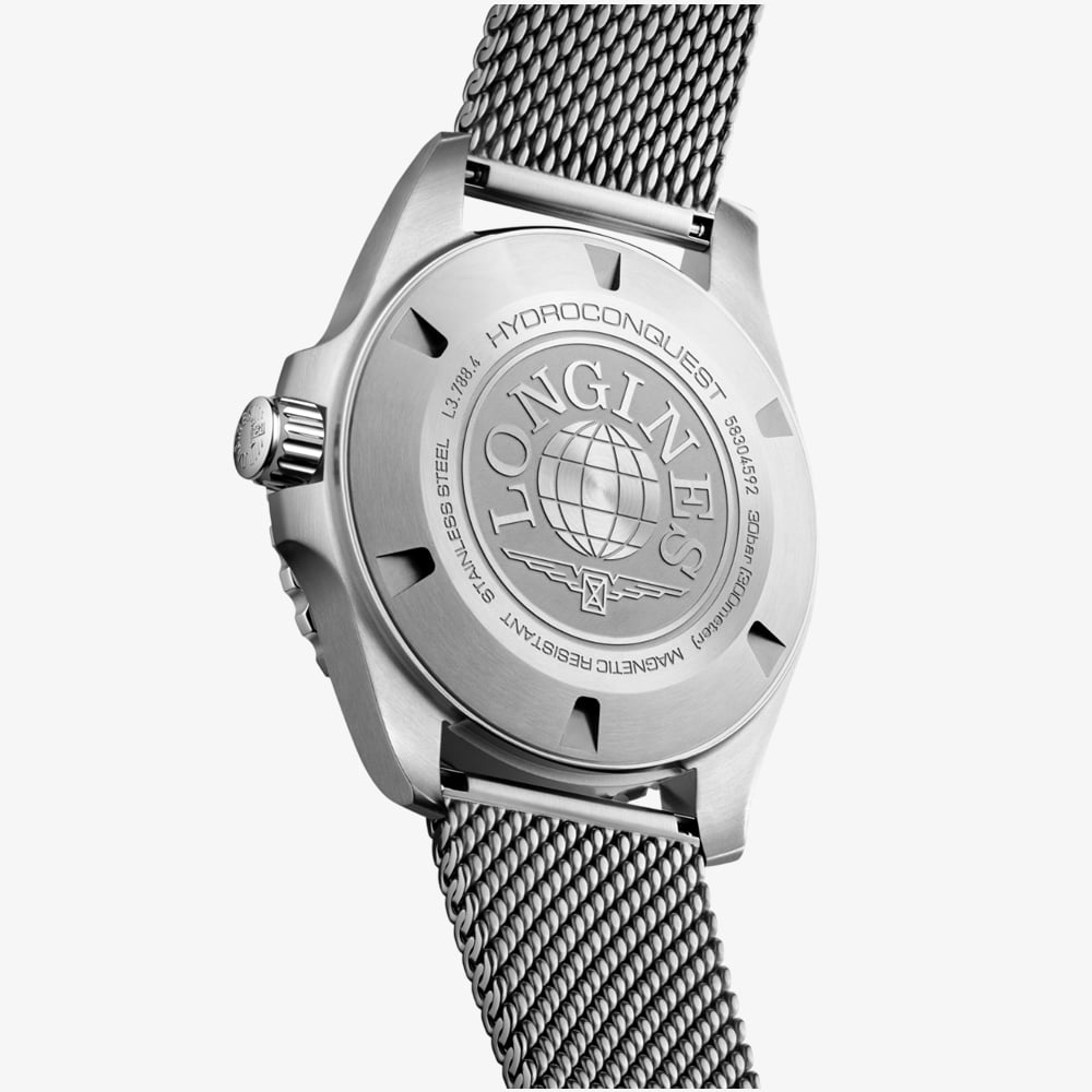 Longines Mens Hydroconquest Automatic 42mm Black Dial Mesh Bracelet Watch L3.788.4.70.6