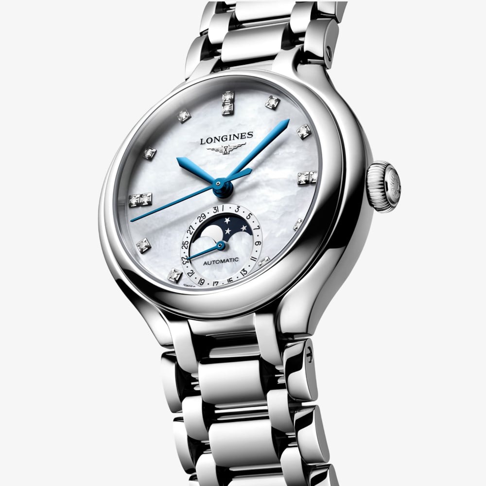 Longines Ladies PrimaLuna Moonphase Mother Of Pearl Dial Watch L8.126.4.87.6