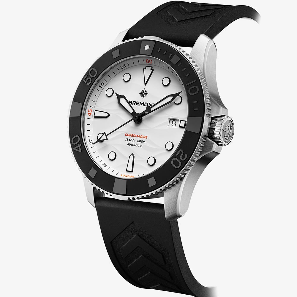 Bremont Mens Supermarine 500m Polar White Dial Rubber Strap Watch SM43-DT-SS-WH-R-S