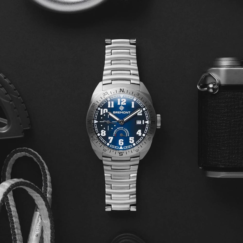 Bremont Mens Terra Nova Blue Dial Watch TN40-PWR-SS-BL-B