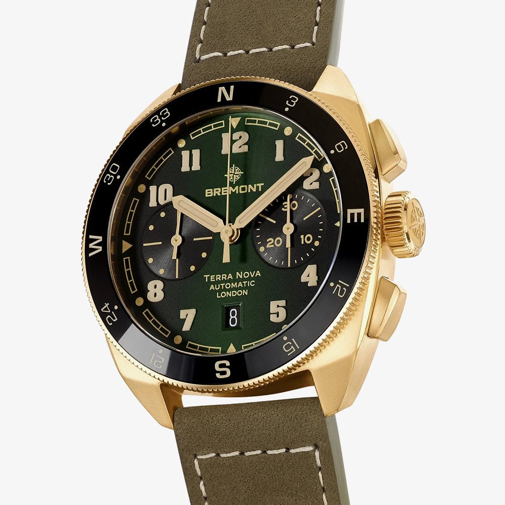 Bremont Mens Terra Nova Chronograph Bronze Leather Strap Watch TN42-CHR-BZ-GN-L-S