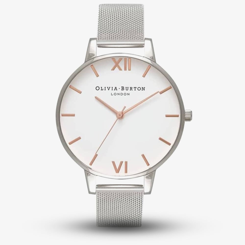 House of Watches - Olivia Burton White Dial Rose Gold And Silver Mesh Bracelet Watch 24000171