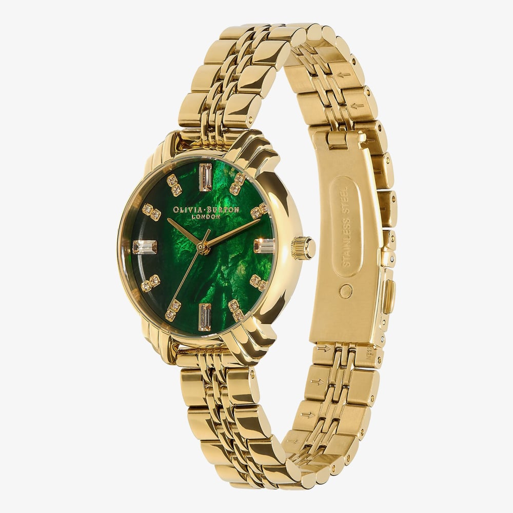 Olivia Burton Ladies Emerald & Gold Watch OB16DC02