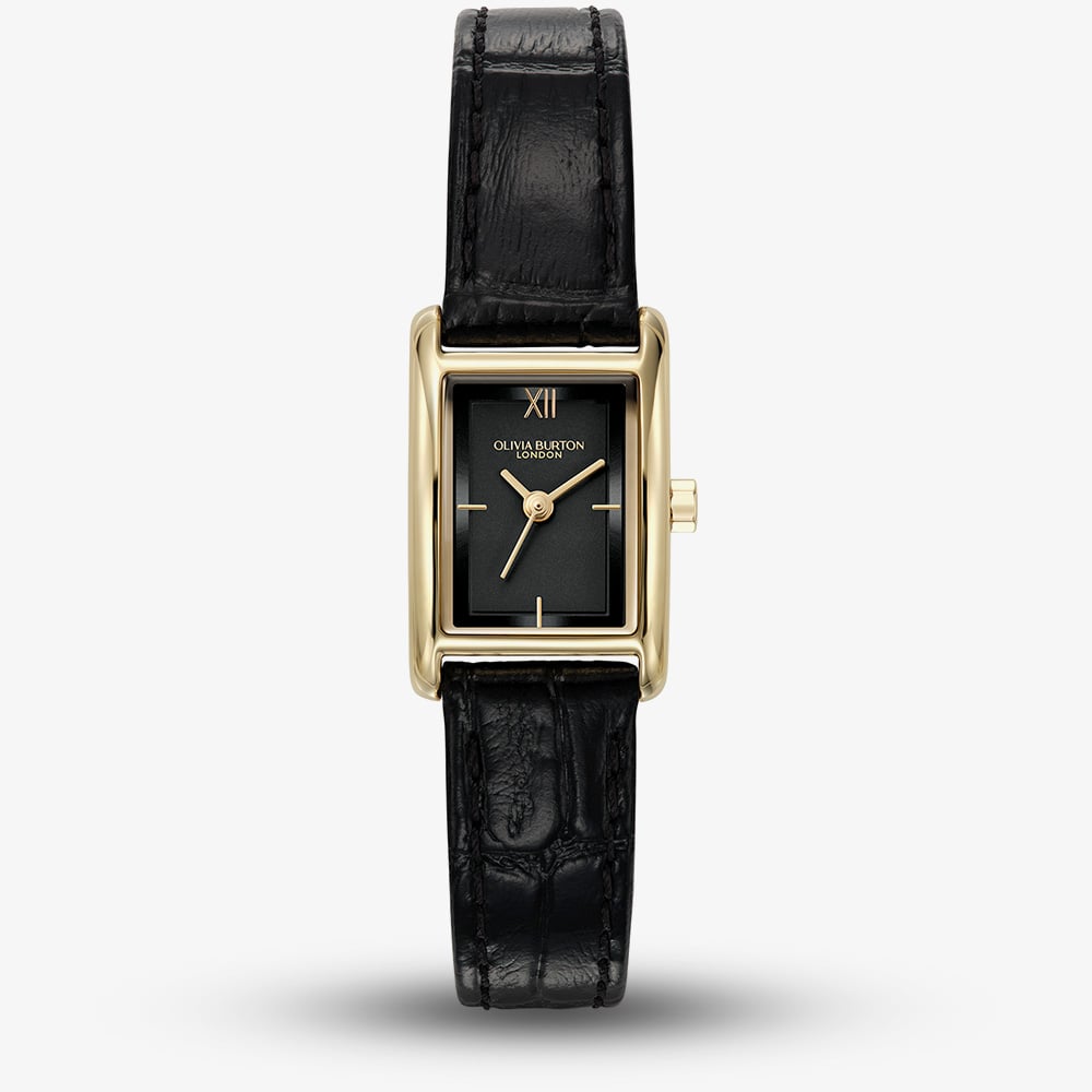 Olivia Burton Gold Mini Grove Black Leather Watch - Image 3
