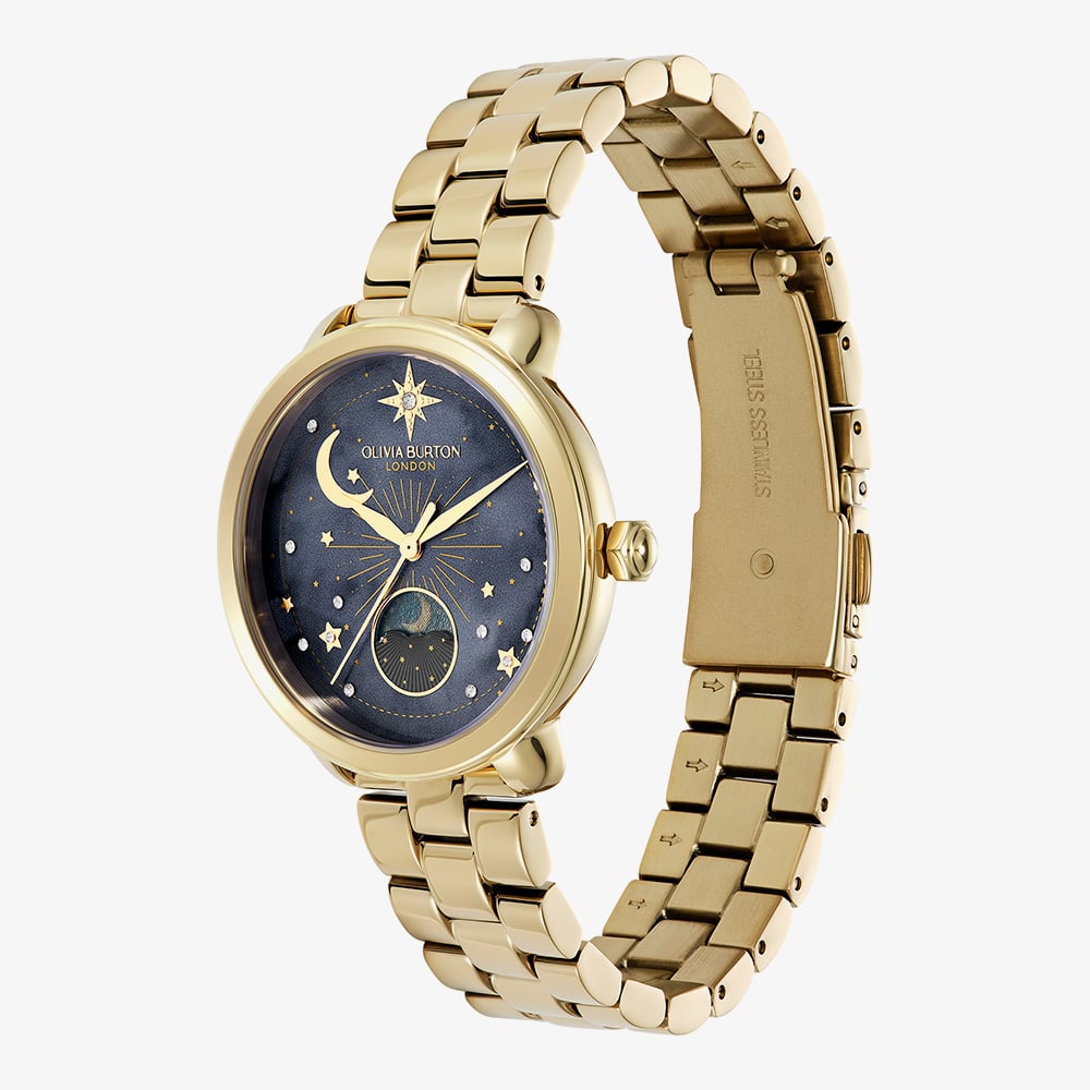 Olivia Burton Moonphase Gold Tone Decorative Dial Watch 24000298