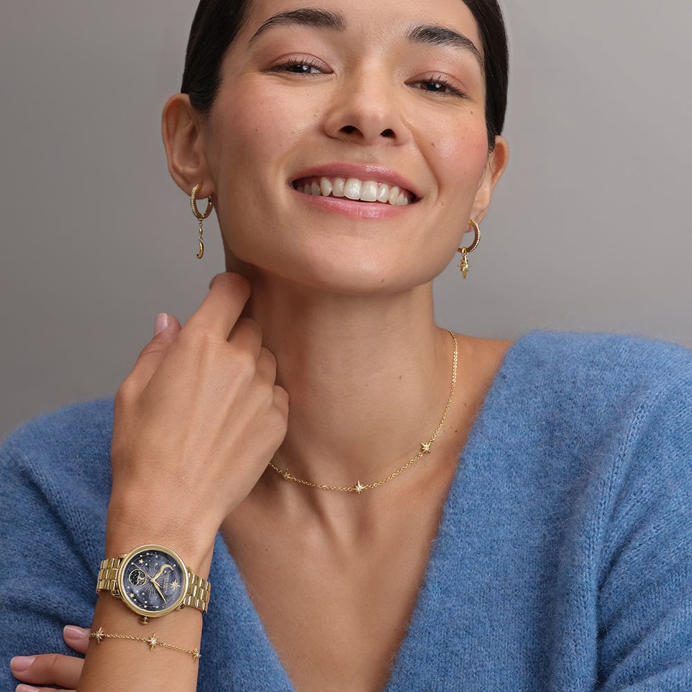 Olivia Burton Moonphase Gold Tone Decorative Dial Watch 24000298