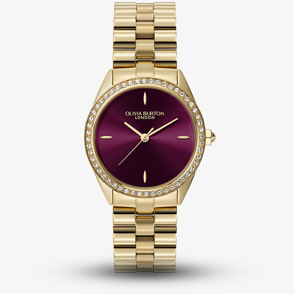 House of Watches - Olivia Burton Gold Tone Stone Set Purple Dial Watch 24000272
