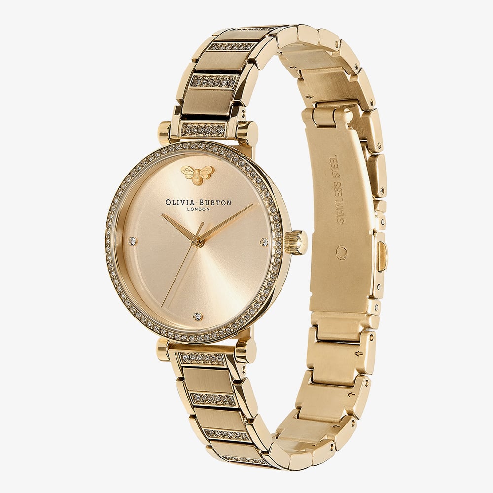 Olivia Burton Ladies Belgrave Gold Tone Cubic Zirconia Bee Dial Watch 24000002