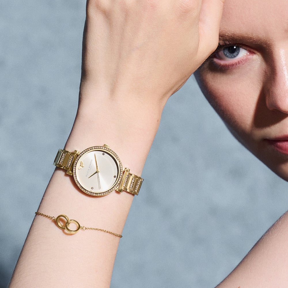 Olivia Burton Ladies Belgrave Gold Tone Cubic Zirconia Bee Dial Watch 24000002