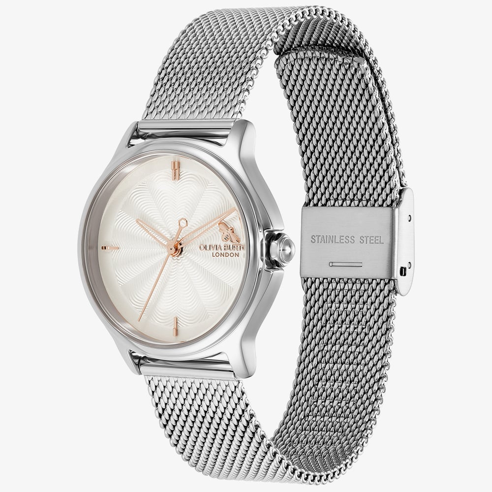 Olivia Burton Ladies Classic Bee Silver Mesh Bracelet Watch 24000340