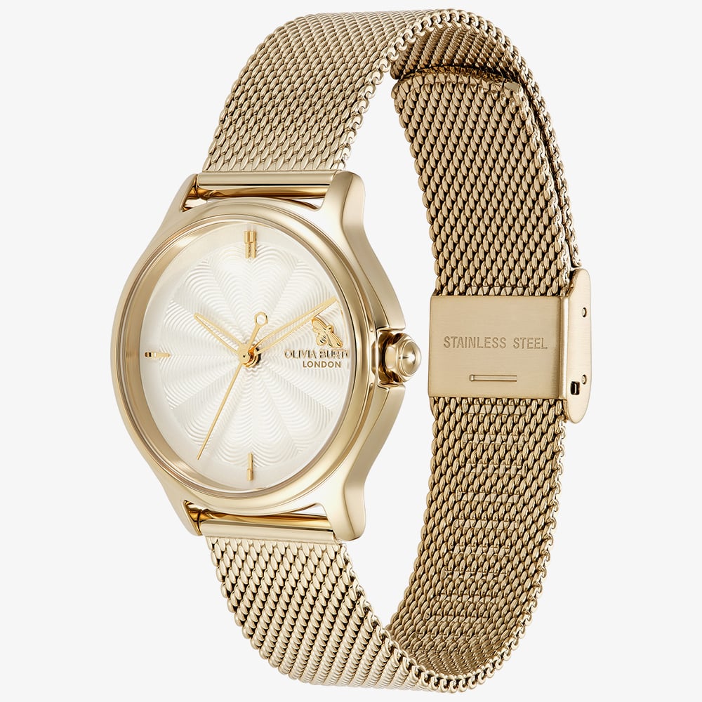 Olivia Burton Ladies Classic Bee Gold Plated Mesh Bracelet Watch 24000341
