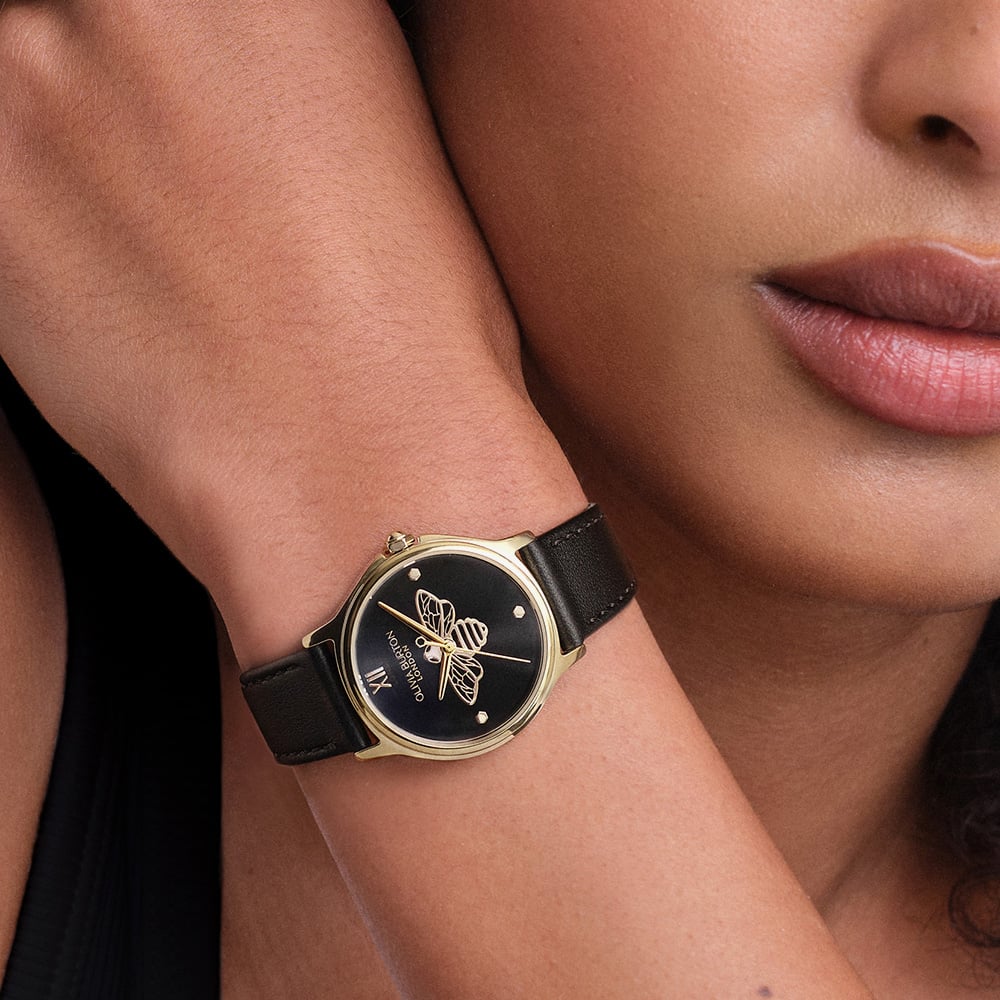 Olivia Burton Ladies Classic Bee Black Leather Strap Watch 24000344
