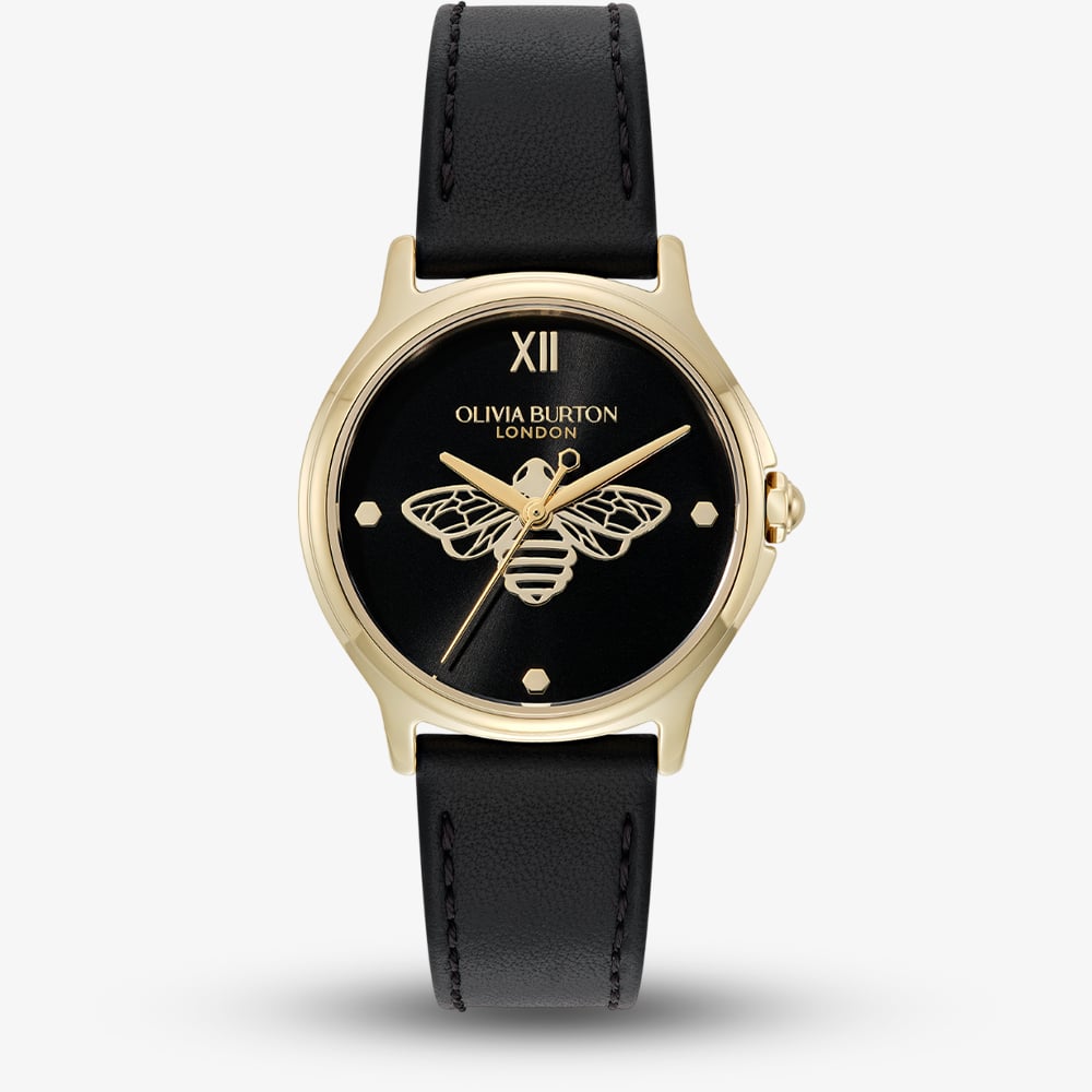 House of Watches - Olivia Burton Ladies Classic Bee Black Leather Strap Watch 24000344