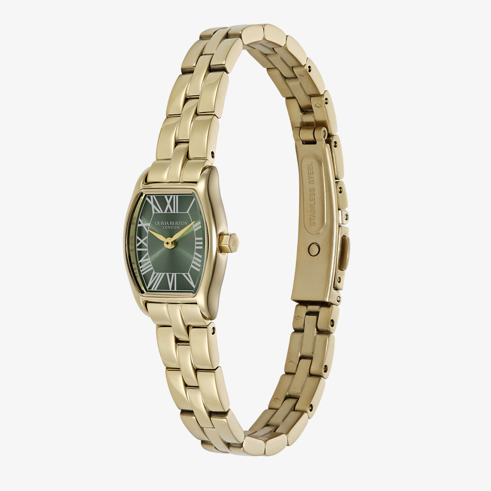 Olivia Burton Ladies Cambridge Green Dial Gold Plated Stainless Steel Bracelet Watch 24000390