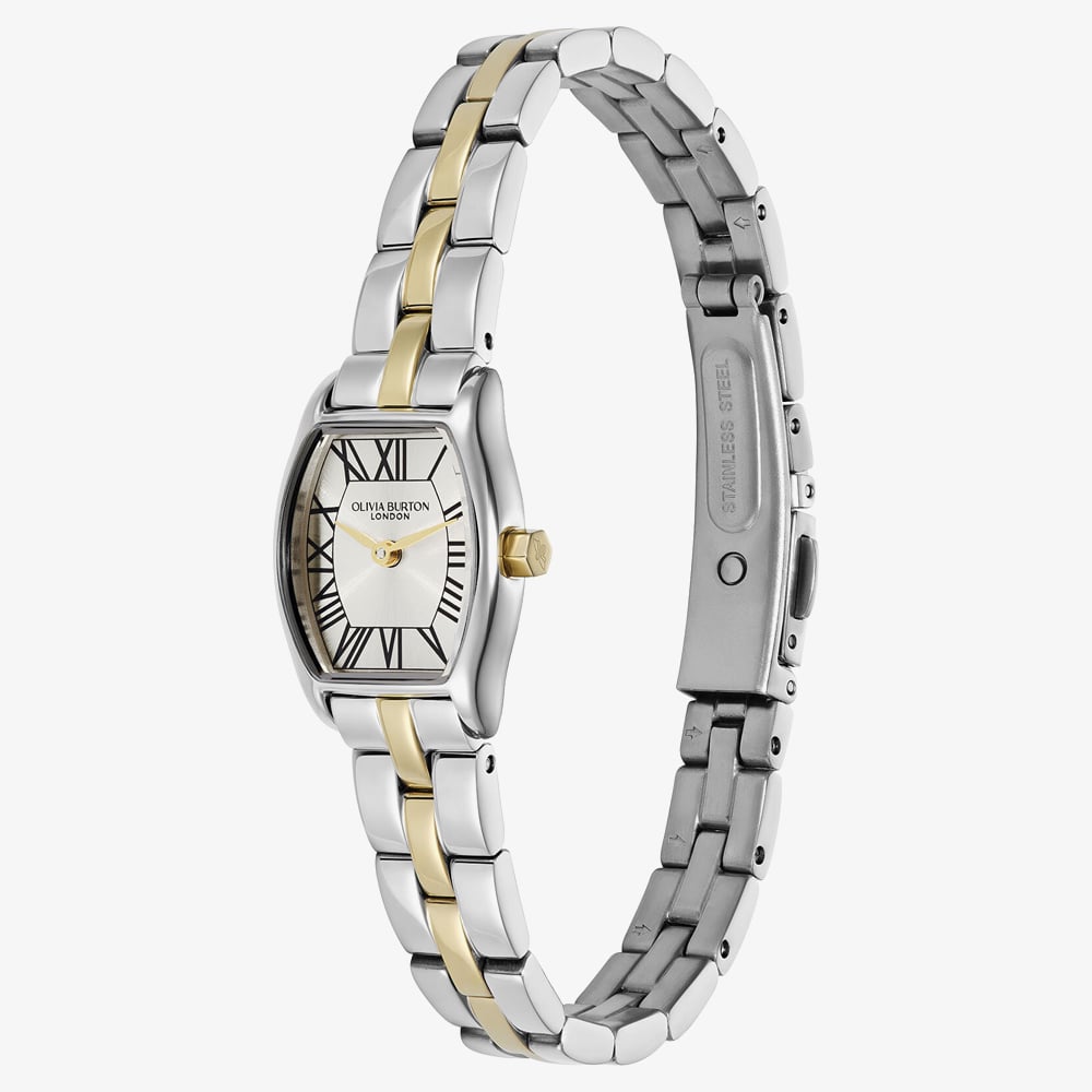 Olivia Burton Ladies Cambridge Silver Dial Two Tone Bracelet Watch 24000391