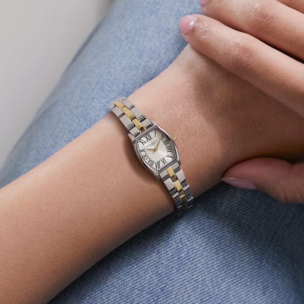 Olivia Burton Ladies Cambridge Silver Dial Two Tone Bracelet Watch 24000391