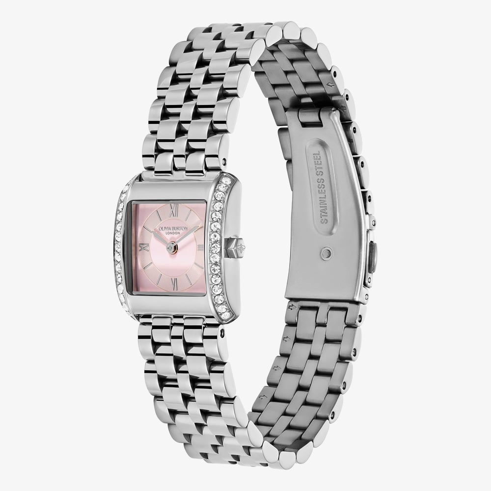 Olivia Burton Ladies Berkley Pink Dial Square Bracelet Watch 24000381