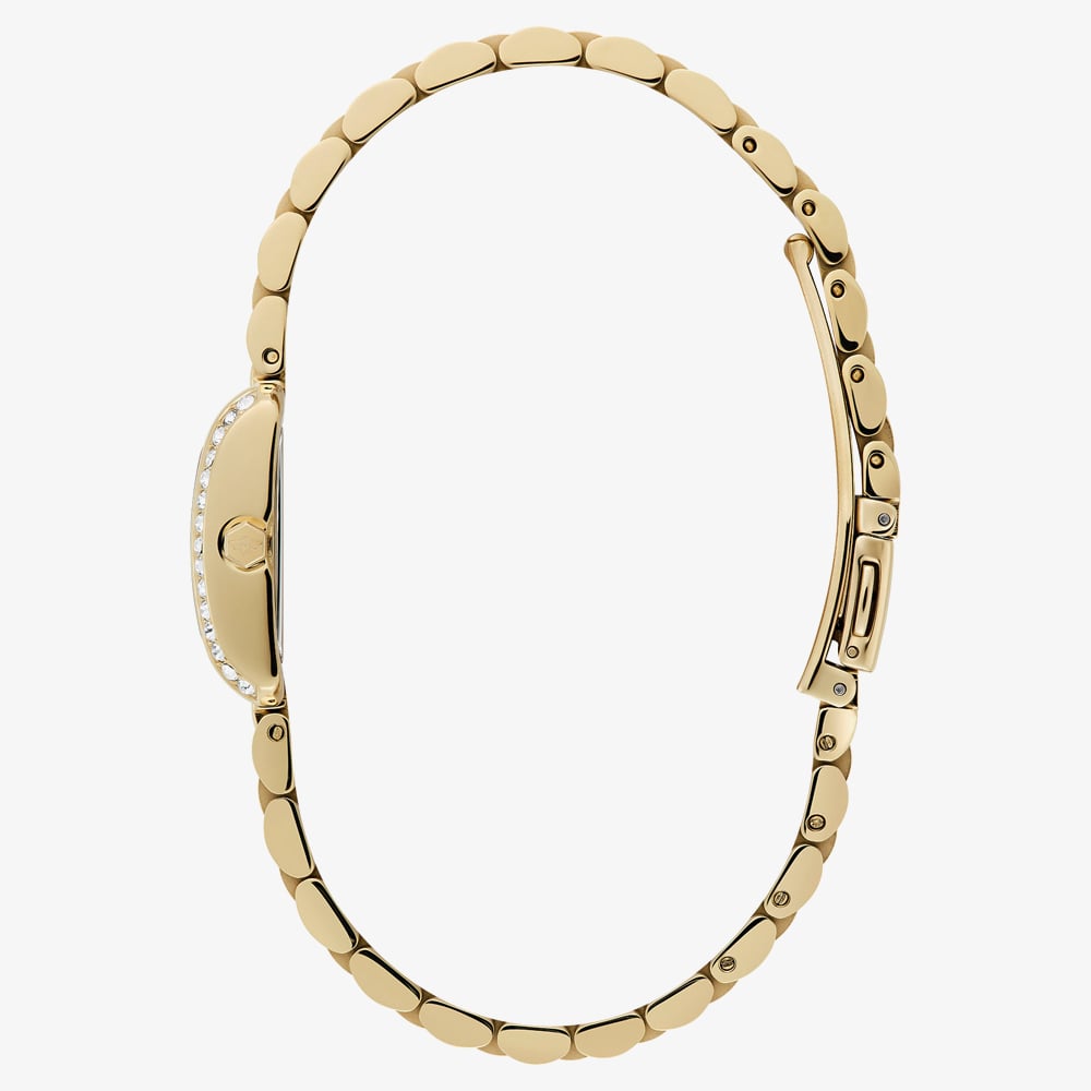 Olivia Burton Ladies Berkley Green Dial Square Golden Bracelet Watch 24000382