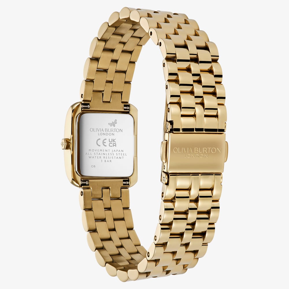 Olivia Burton Ladies Berkley Green Dial Square Golden Bracelet Watch 24000382