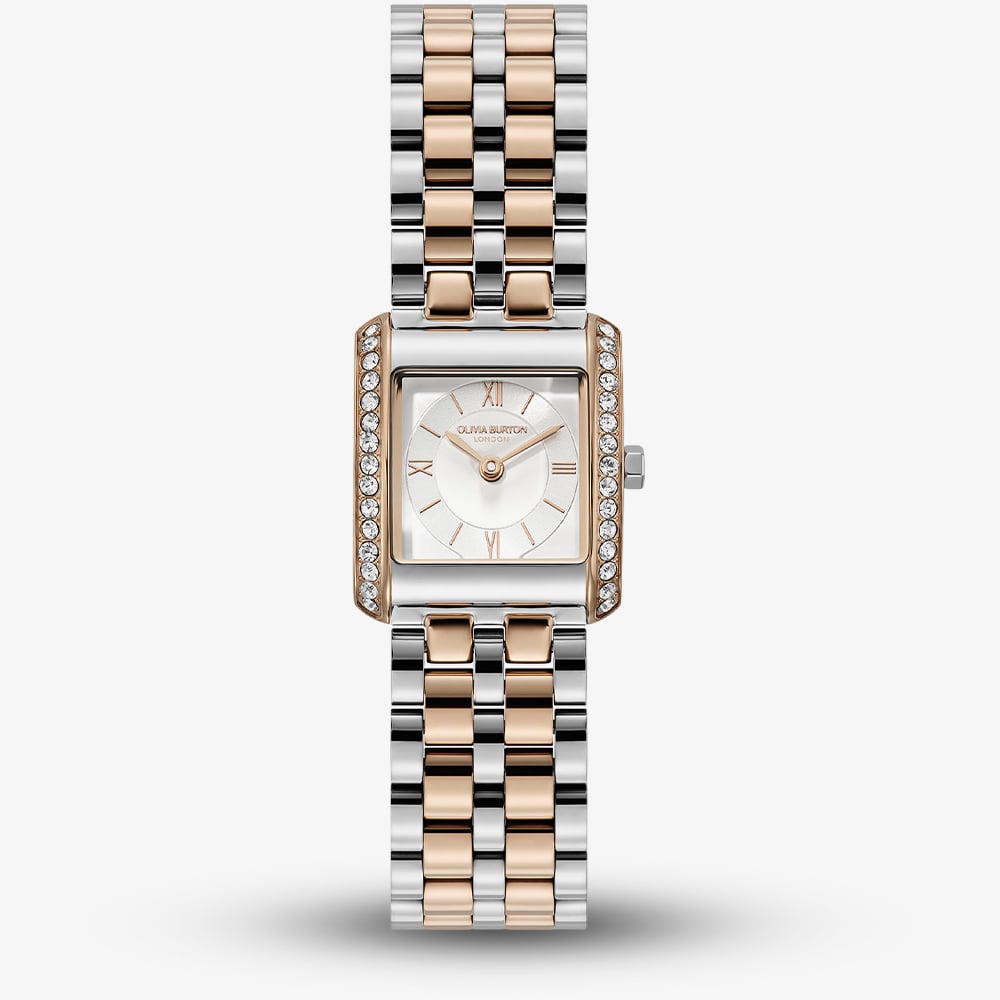House of Watches - Olivia Burton Ladies Berkley Silver Dial Square Two Tone Bracelet Watch S/S 24000384