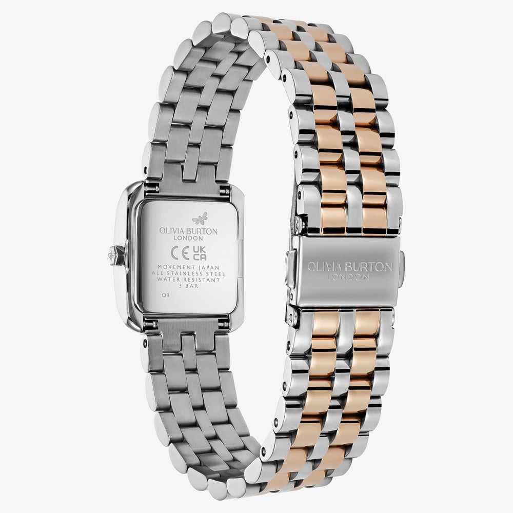 Olivia Burton Ladies Berkley Silver Dial Square Two Tone Bracelet Watch S/S 24000384
