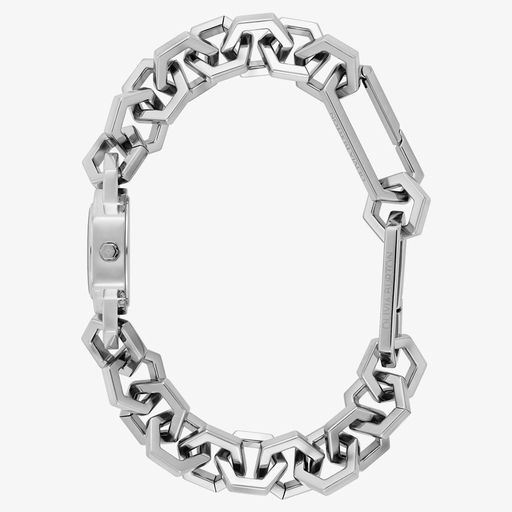 Olivia Burton Ladies Hex Link Mini Silver Hexagon Dial Bracelet Watch 24000393