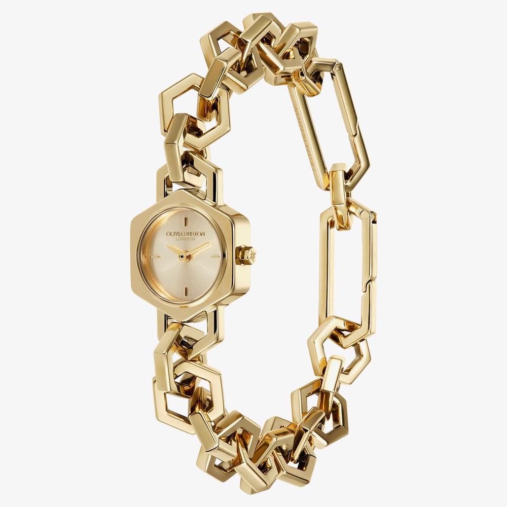 Olivia Burton Ladies Hex Link Mini Golden Hexagon Dial Bracelet Watch 24000394