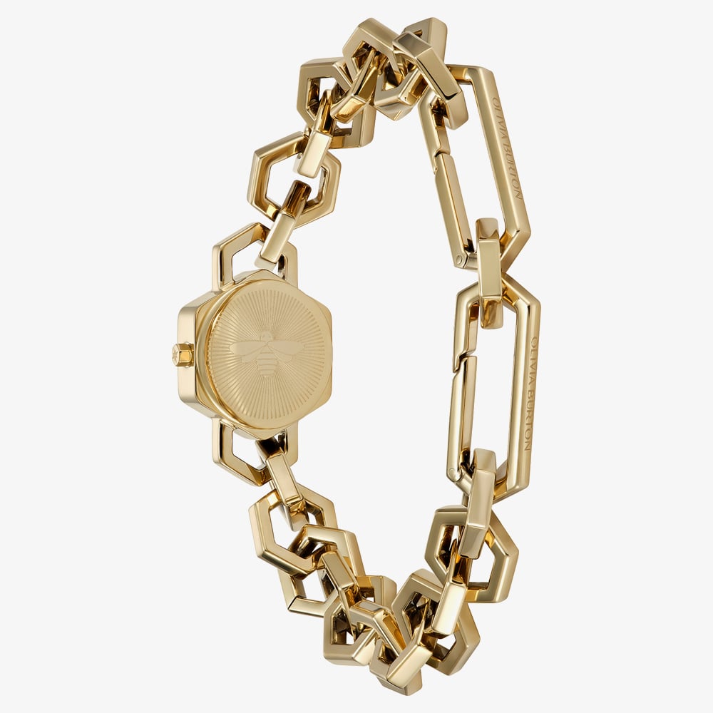 Olivia Burton Ladies Hex Link Mini Golden Hexagon Dial Bracelet Watch 24000394