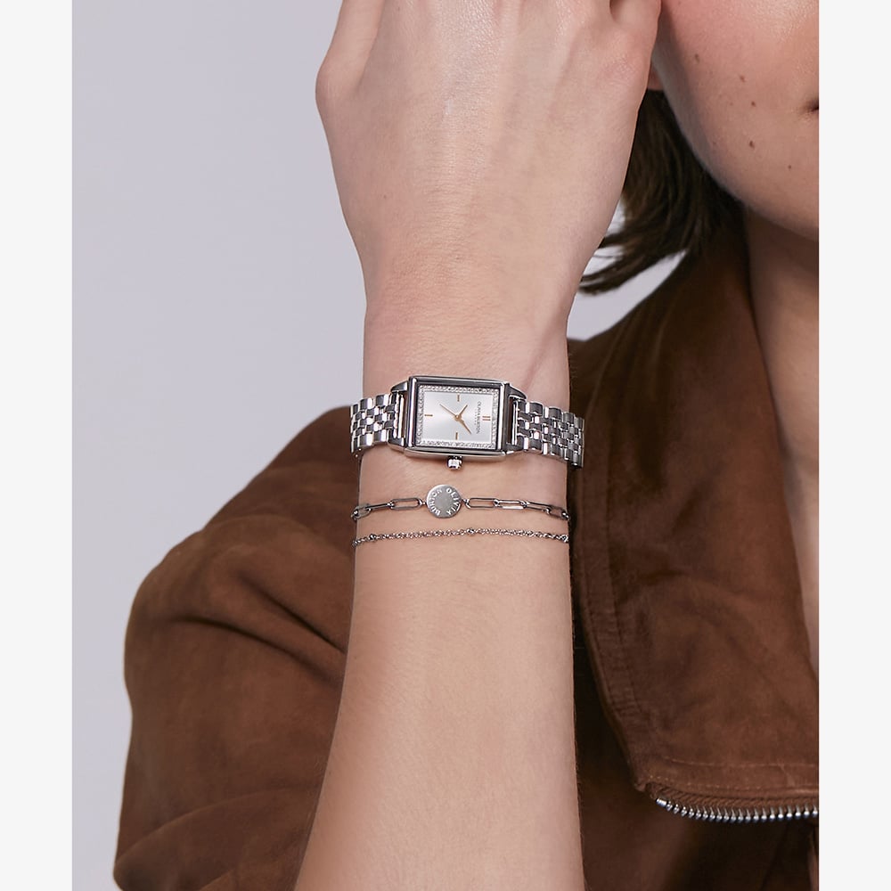 Olivia Burton Ladies White Dial Rectangle Bracelet Watch & Bracelet Gift Set 24070026