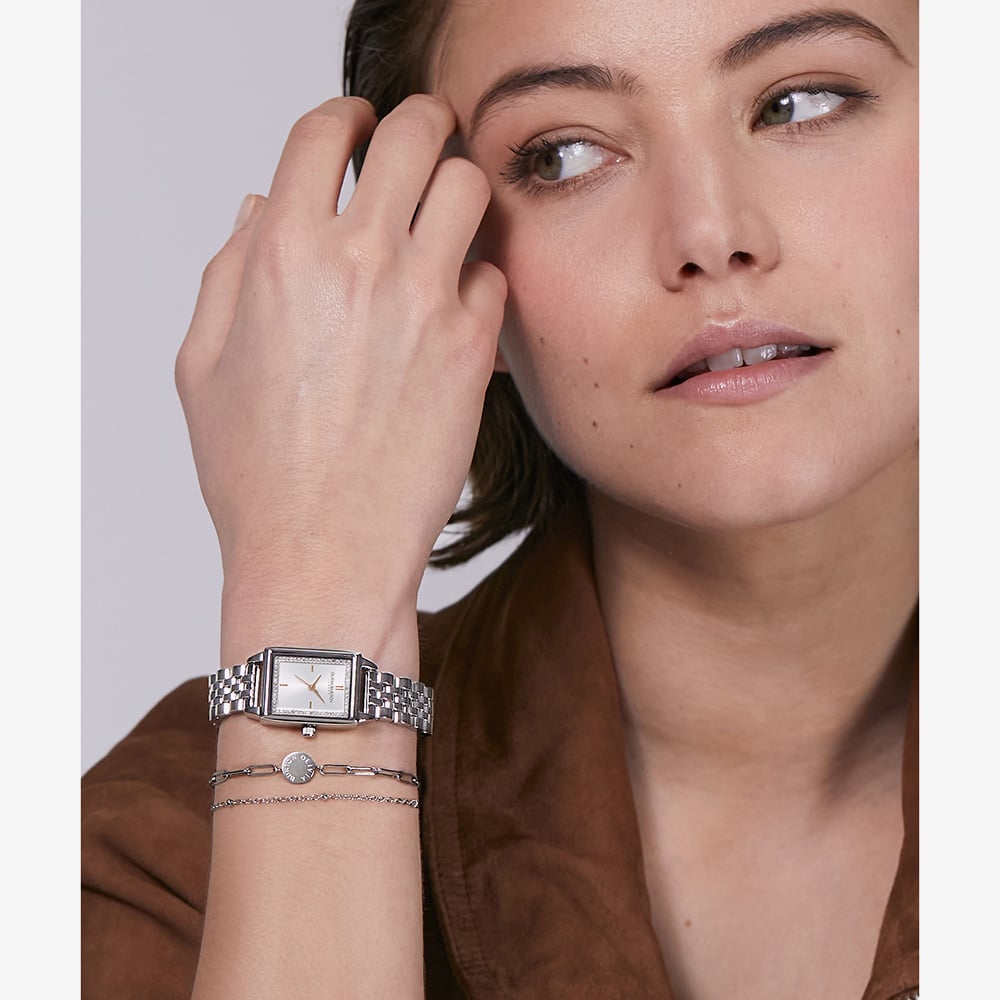 Olivia Burton Ladies White Dial Rectangle Bracelet Watch & Bracelet Gift Set 24070026