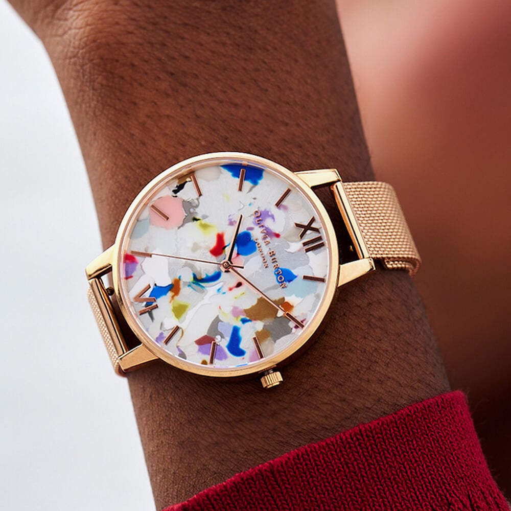 Olivia Burton Pop Art Big Rose Gold-Tone Bracelet & Eco-Vegan Strap Watch Set OBGSET152
