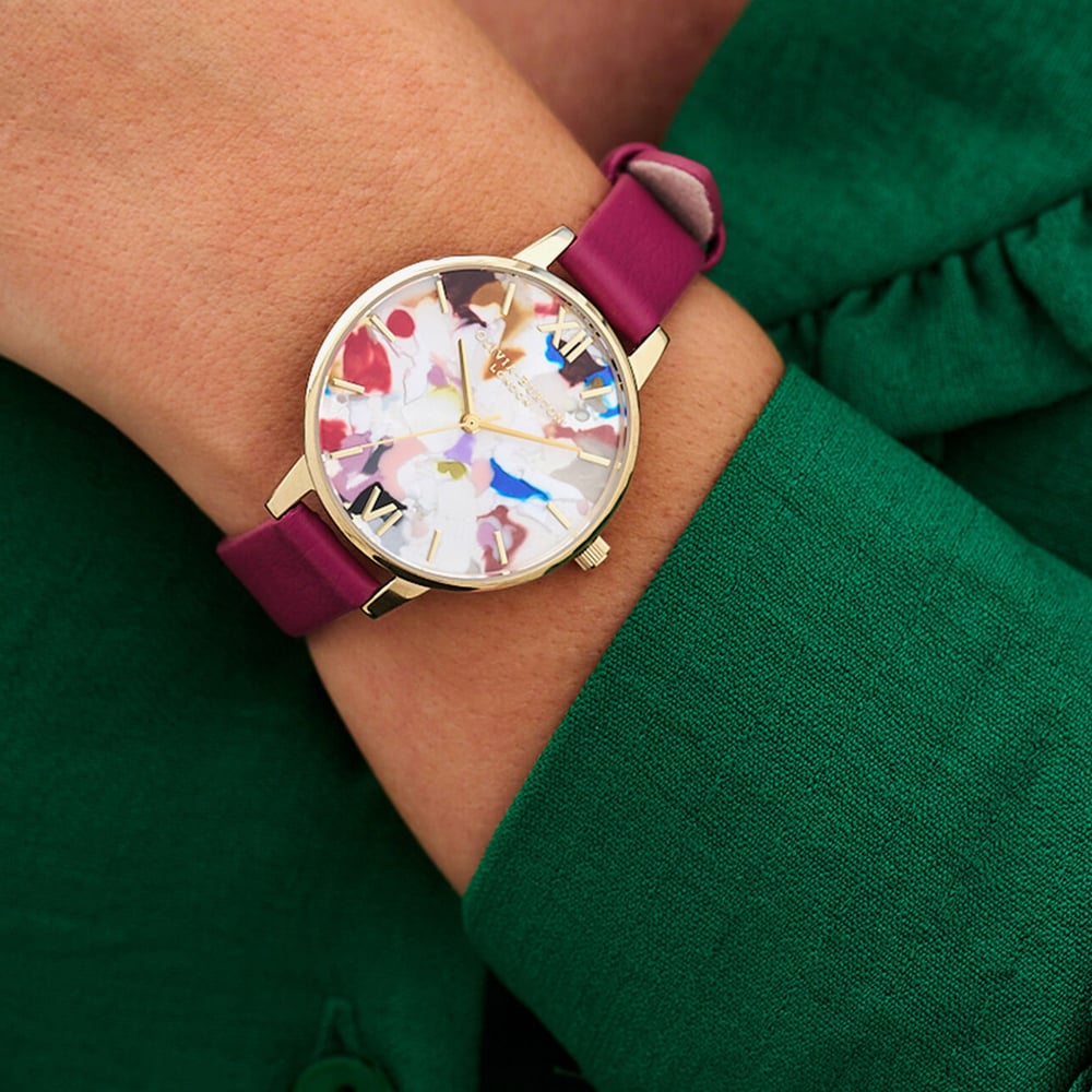 Olivia Burton Pop Art Demi Gold-Tone Bracelet & Eco-Vegan Strap Watch Set OBGSET153
