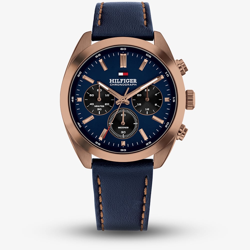 House of Watches - Tommy Hilfiger Mens Hudson Chronograph Blue Leather Strap Watch 1710721