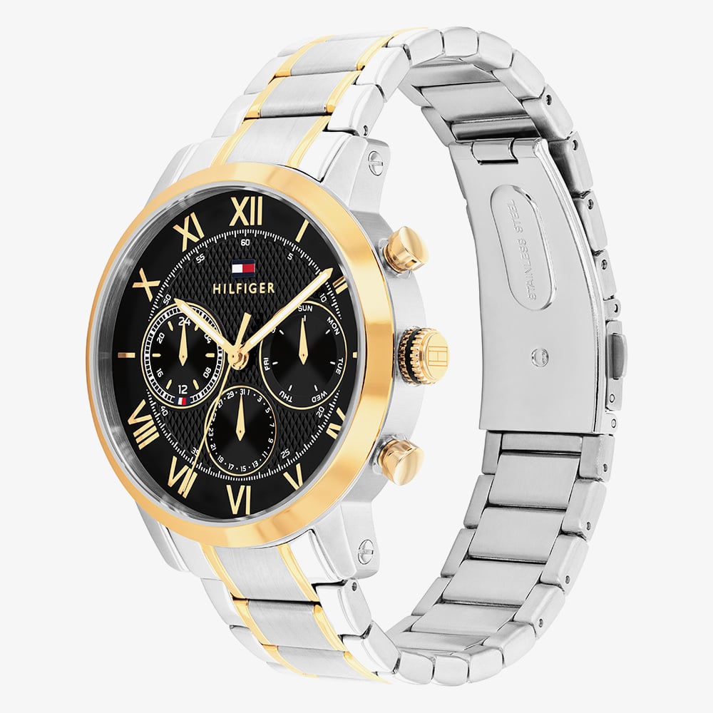 Tommy Hilfiger Mens TH-Oxford Two Tone Black Dial Watch 1710729