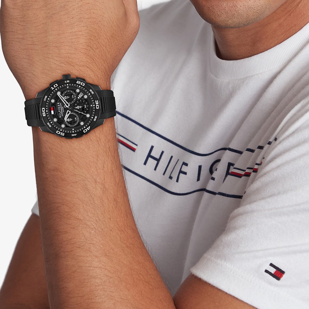 Tommy Hilfiger Mens TH-Regatta Black Rubber Strap Watch 1792233