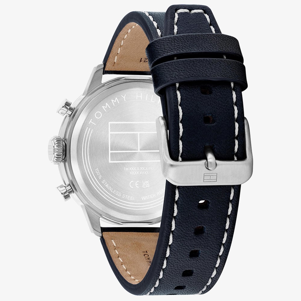 Tommy Hilfiger Mens Kent Chronograph Blue Leather Strap Watch 1710751