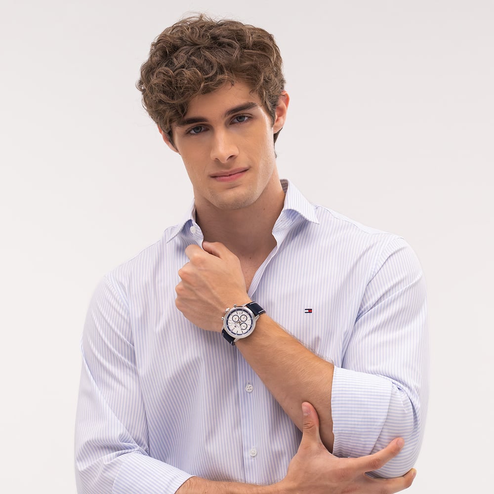 Tommy Hilfiger Mens Kent Chronograph Blue Leather Strap Watch 1710751