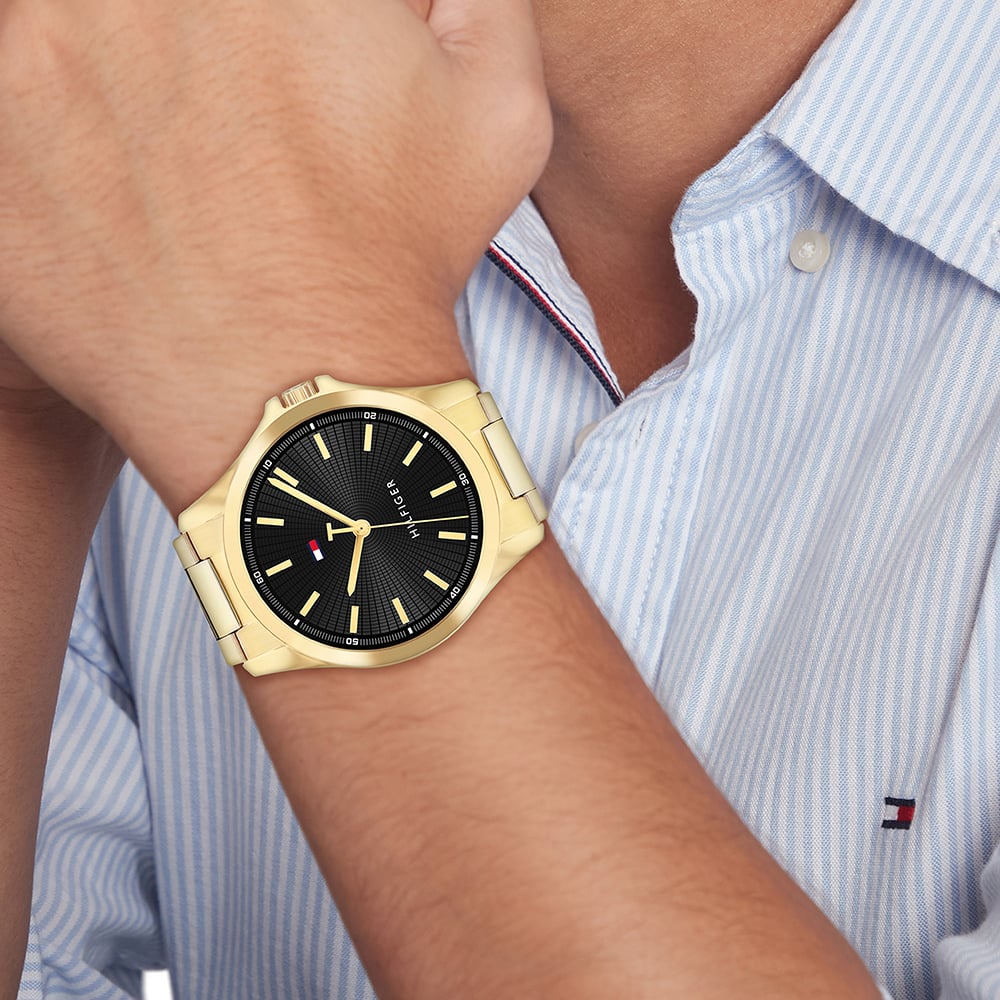Tommy Hilfiger Mens Gold Plated Bracelet Watch 1792241