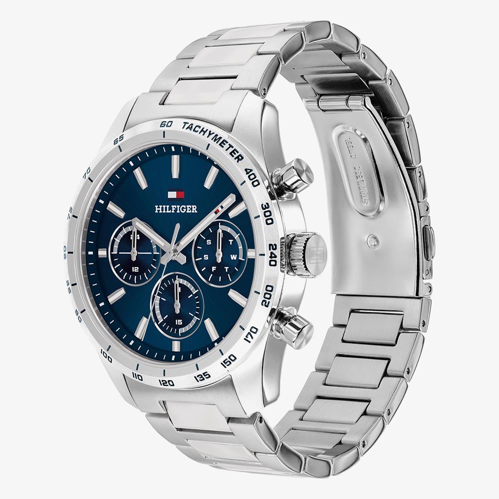 Tommy Hilfiger Mens Hampton Blue Dial Bracelet Watch 1792278
