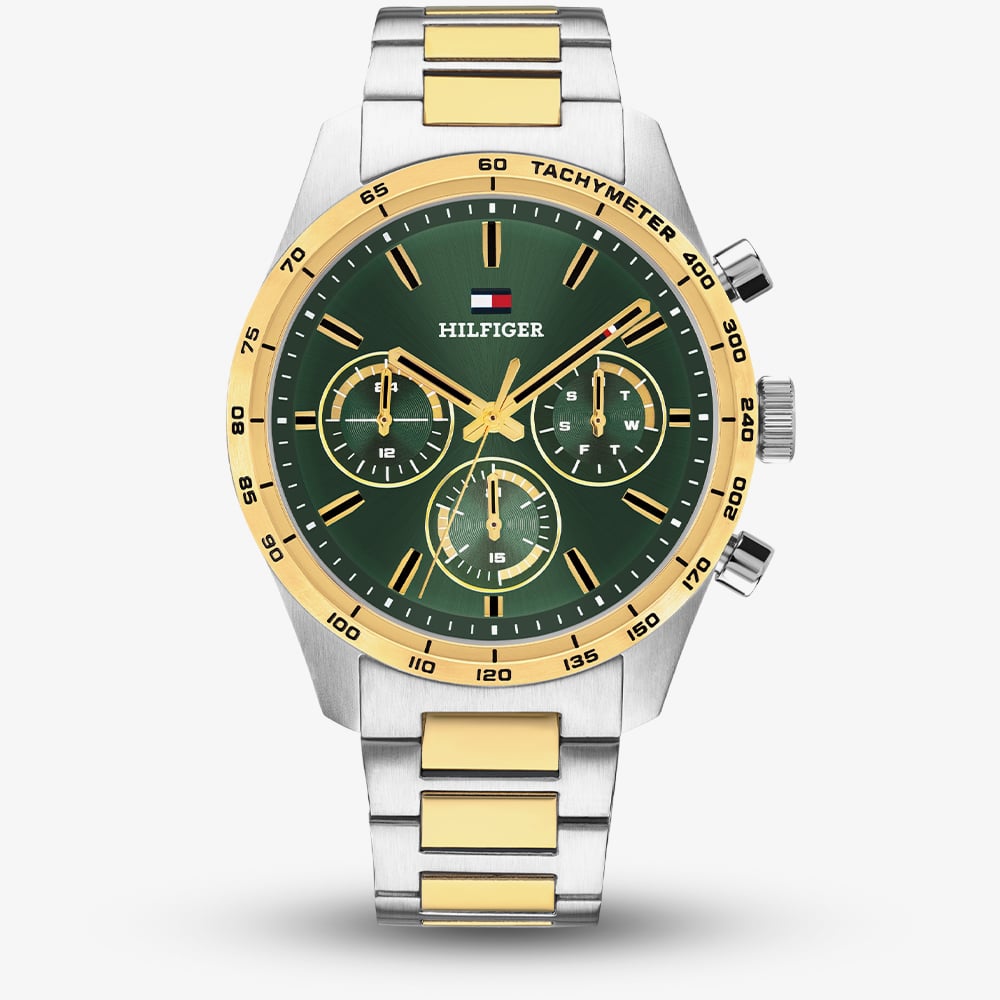House of Watches - Tommy Hilfiger Mens Hampton Two Tone Green Dial Bracelet Watch 1792279