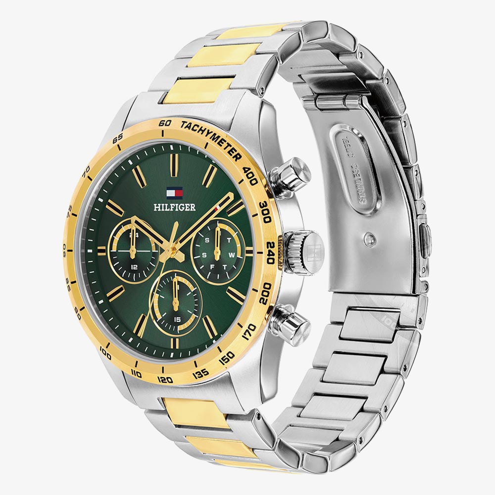 Tommy Hilfiger Mens Hampton Two Tone Green Dial Bracelet Watch 1792279