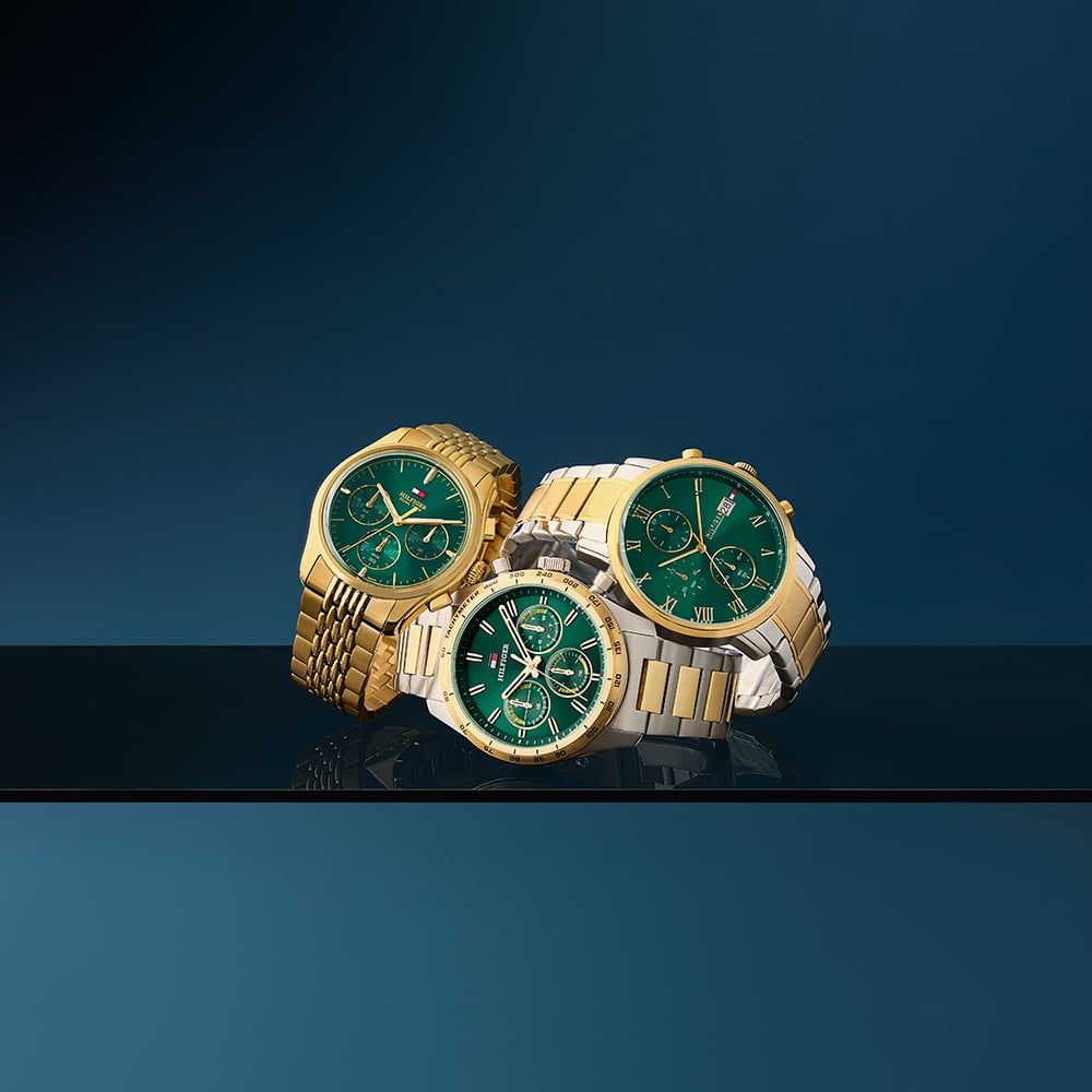 Tommy Hilfiger Mens Hampton Two Tone Green Dial Bracelet Watch 1792279