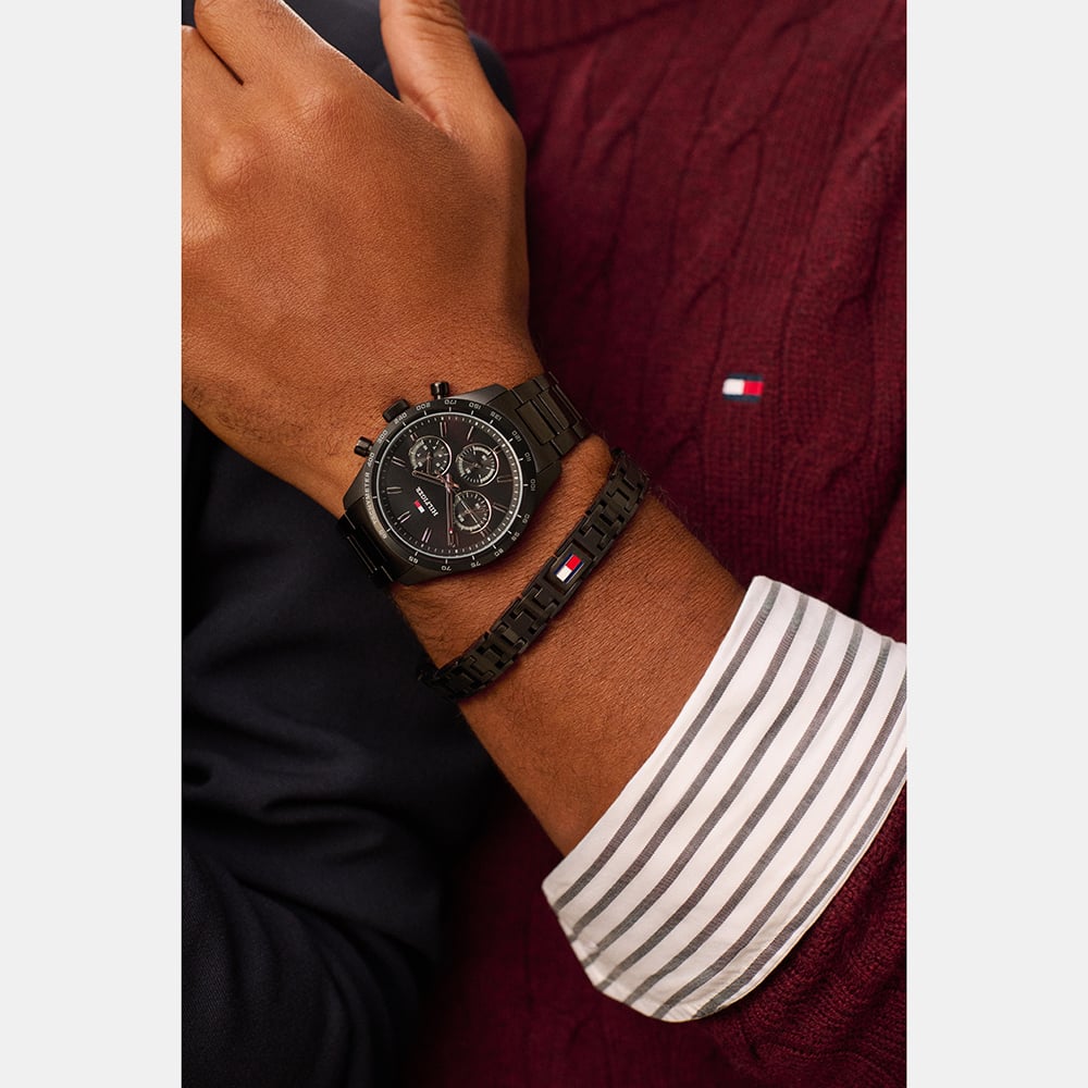 Tommy Hilfiger Mens Hampton Black Dial Bracelet Watch 1792280