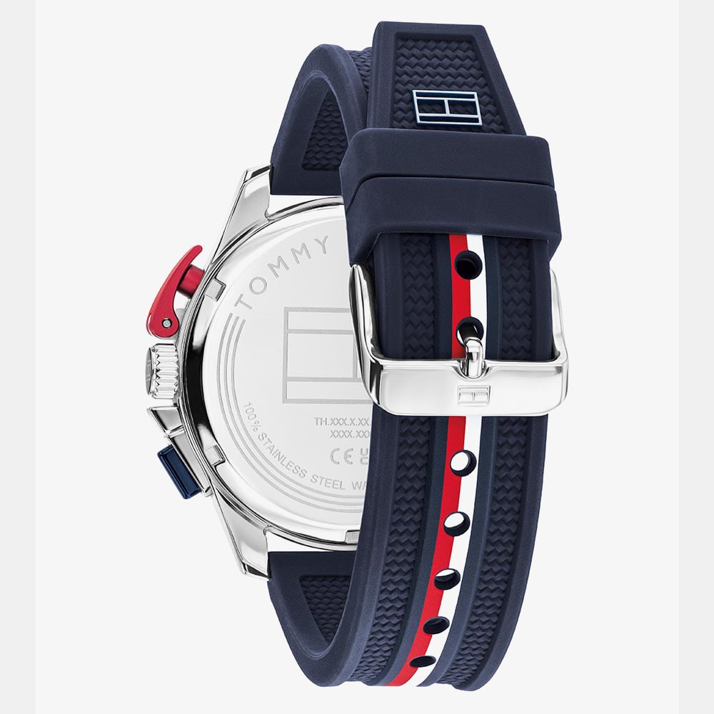 Tommy Hilfiger Mens Bank Chronograph Blue Dial Silicone Strap Watch 1792292