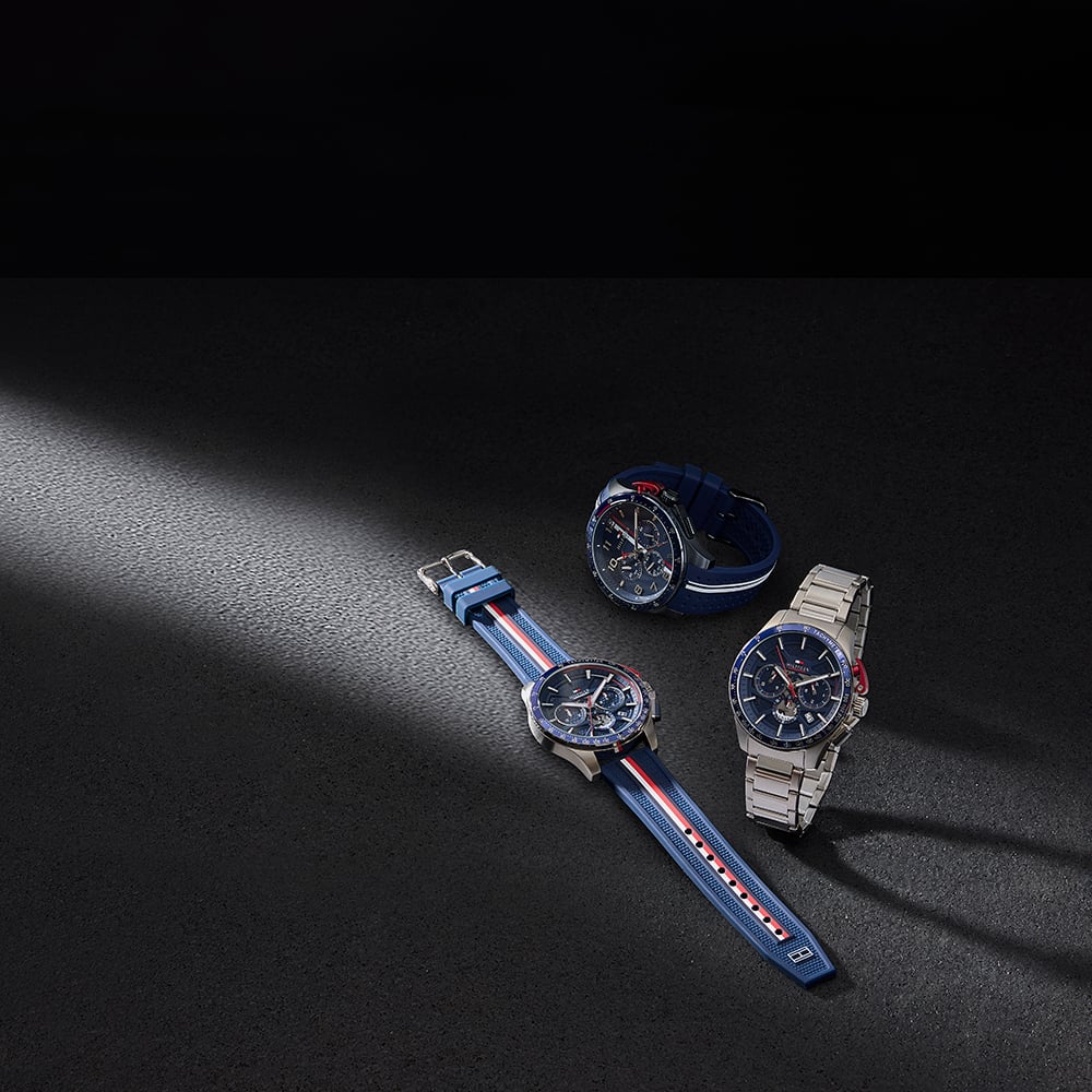 Tommy Hilfiger Mens Bank Chronograph Blue Dial Silicone Strap Watch 1792292