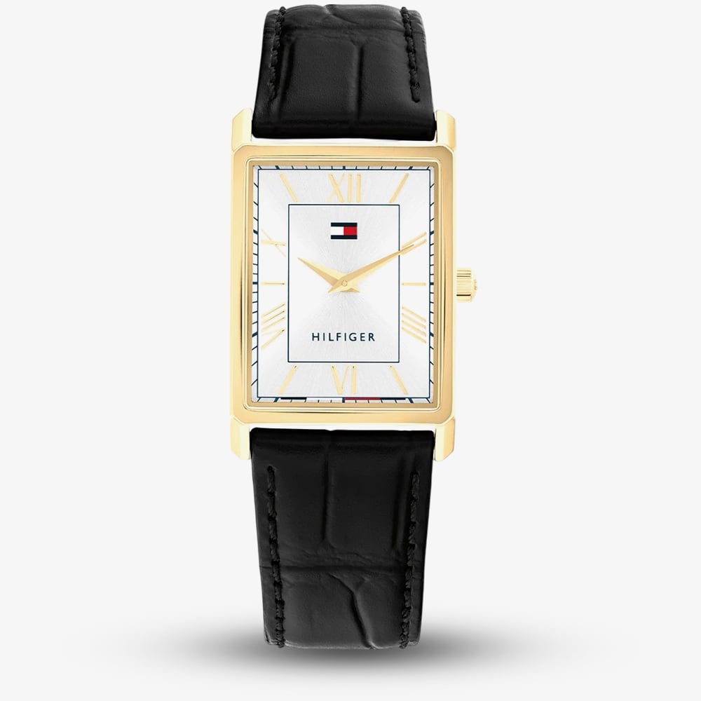 House of Watches - Tommy Hilfiger Mens Ben Rectangle Silver Dial Leather Strap Watch 1710772